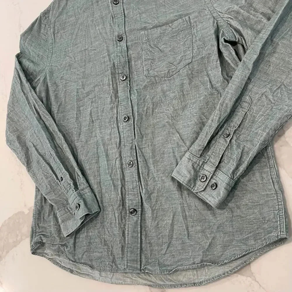 Express Button Up Long Sleeve Collared Shirt Gree… - image 2